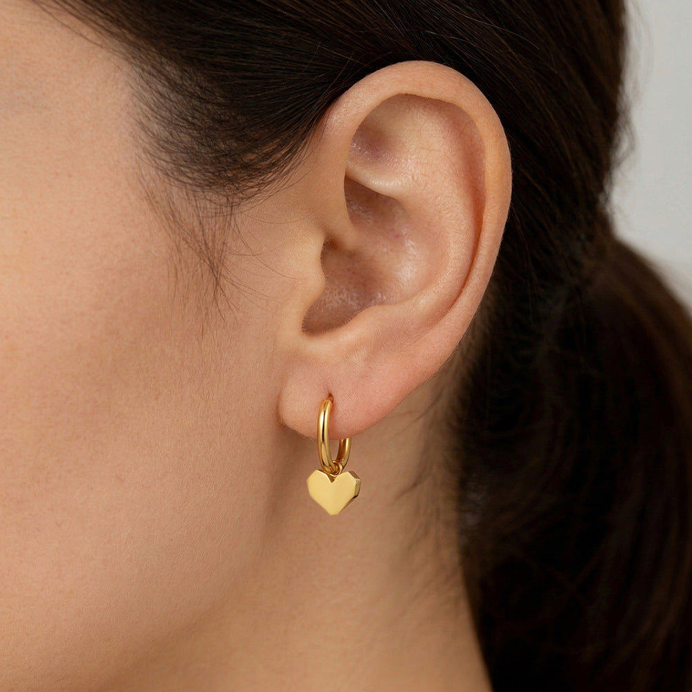 Gold 18k Gold Titanium Steel Faceted Mirror Heart Earrings