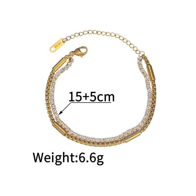 Gold Stainless Steel Diamond Claw Chain Double Necklace