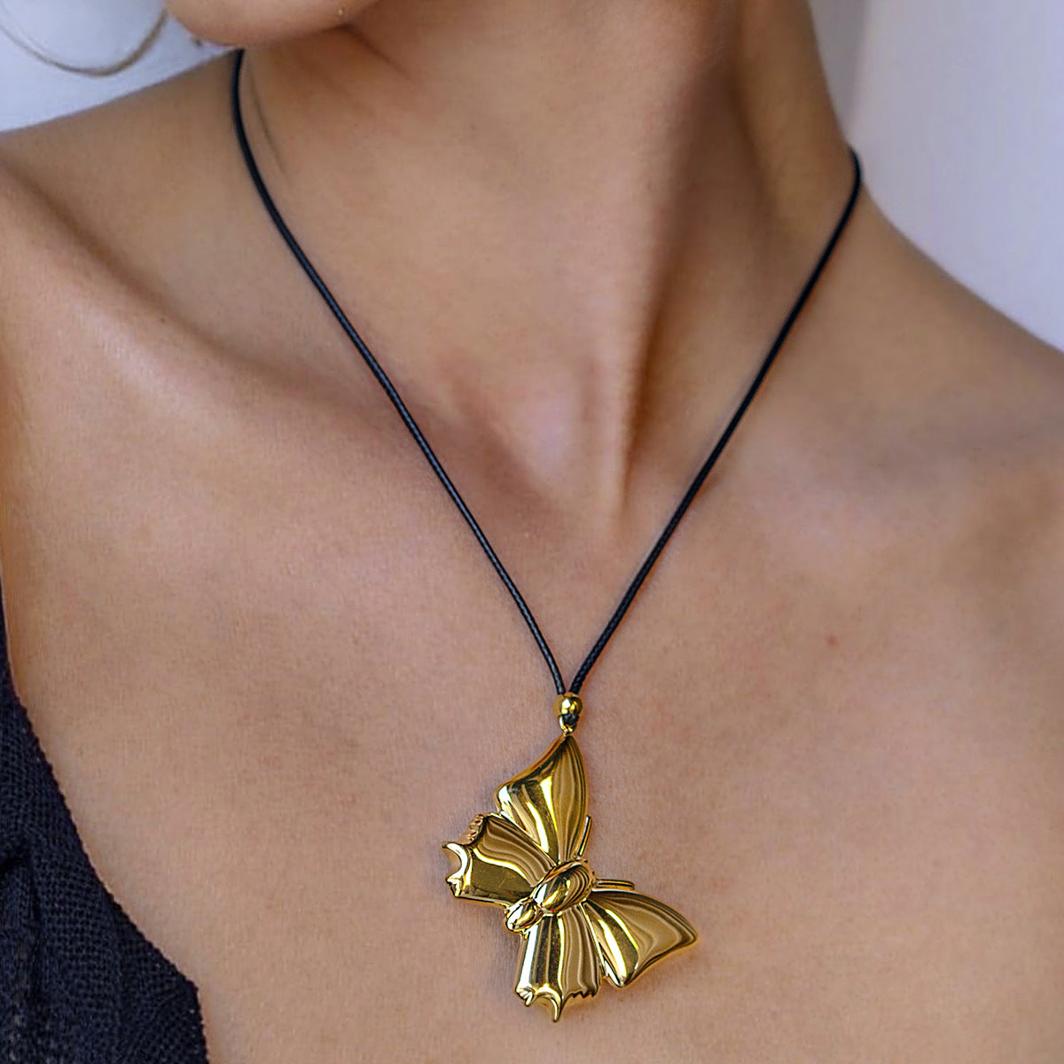 Gold Stainless Steel Butterfly Necklace