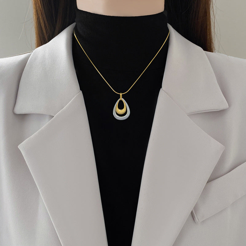 Fashion Gold And Silver Stainless Steel Double Layer Teardrop Necklace
