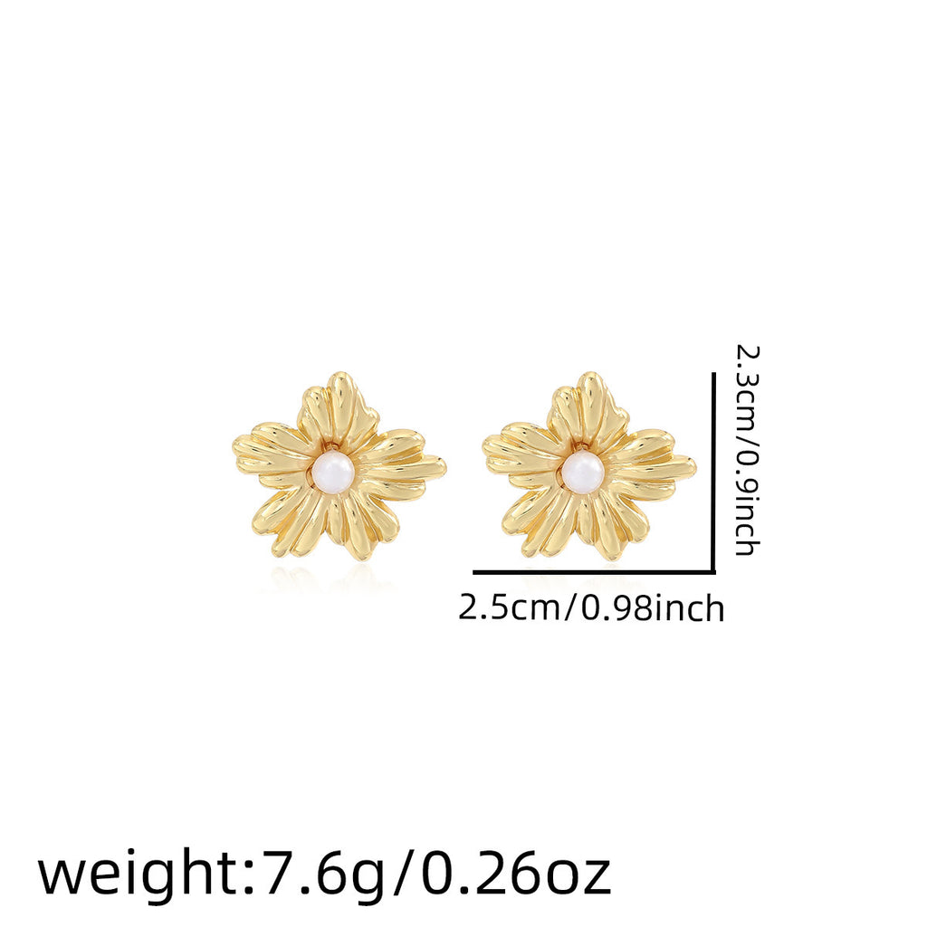 Earring #9 Bowknot Texture Pearl Metal Style Studs