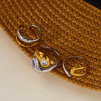 Two-tone 2 3pcs 18k Gold Stainless Steel Color Block Zircon Ring Set