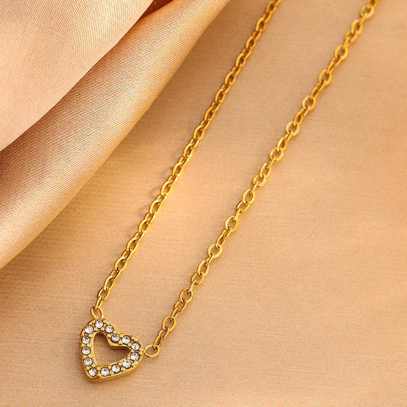 Heart Zircon Necklace Stainless Steel Diamond Heart Necklace