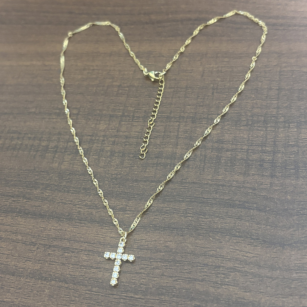 Gold Stainless Steel Diamond Cross Necklace