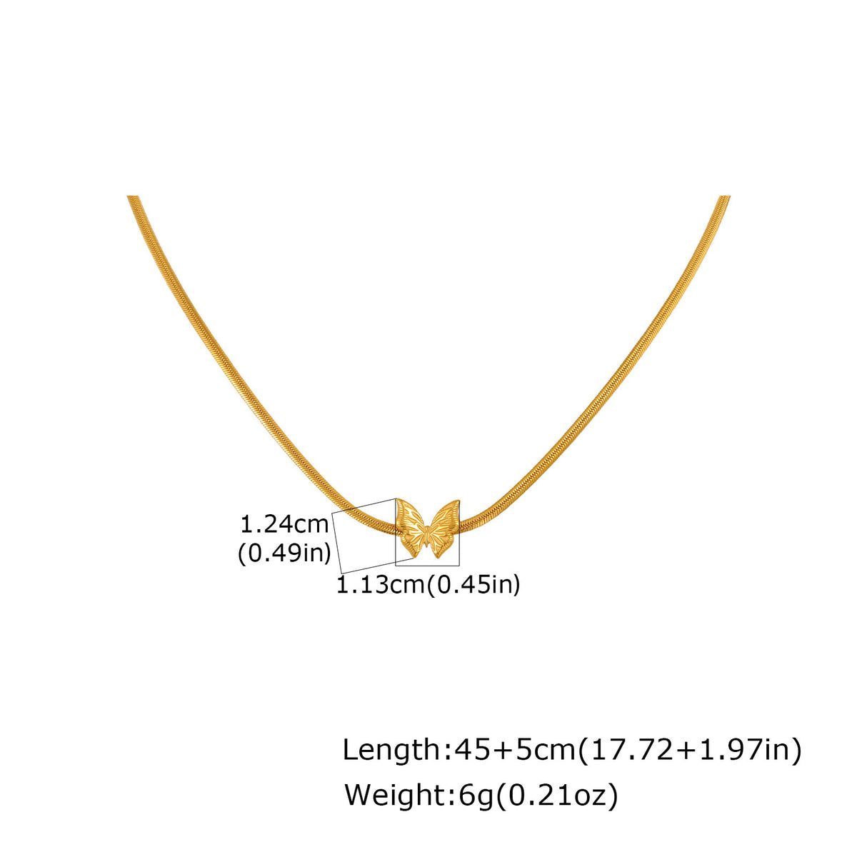 Gold Stainless Steel Butterfly Snake Bone Necklace