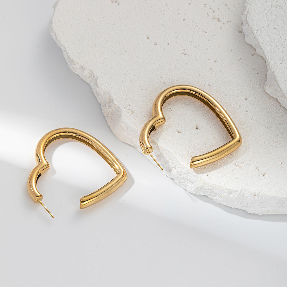 Fashion Gold Heart-shaped Titanium Steel Earrings