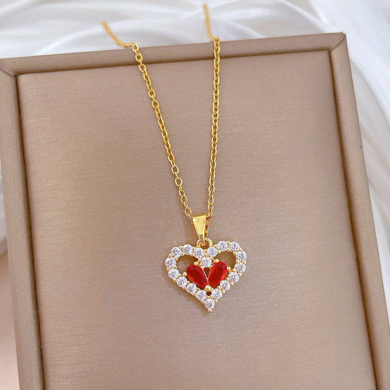 Necklace Stainless Steel Diamond-encrusted Heart Necklace