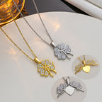 Fashion Silver Titanium Steel Diamond Clover Necklace