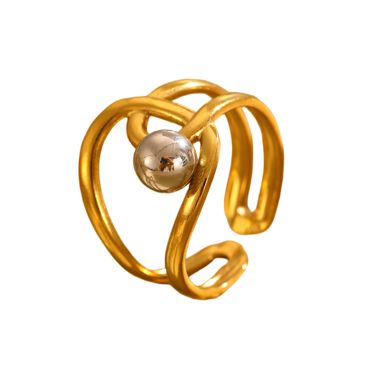 Ring 3# Stainless Steel Colorblock Bead Open Ring
