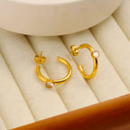 Gold Stainless Steel Diamond C-shaped Earrings