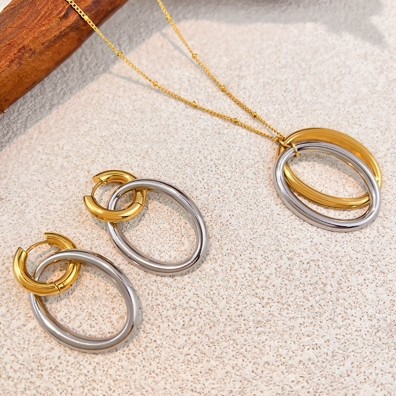 Two-tone 2# Stainless Steel Oval Necklace