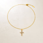 Gold Stainless Steel Diamond-encrusted Cross Necklace