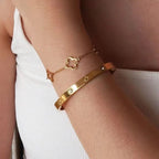 Rose Gold Titanium Steel Diamond-encrusted Four-leaf Clover Bracelet