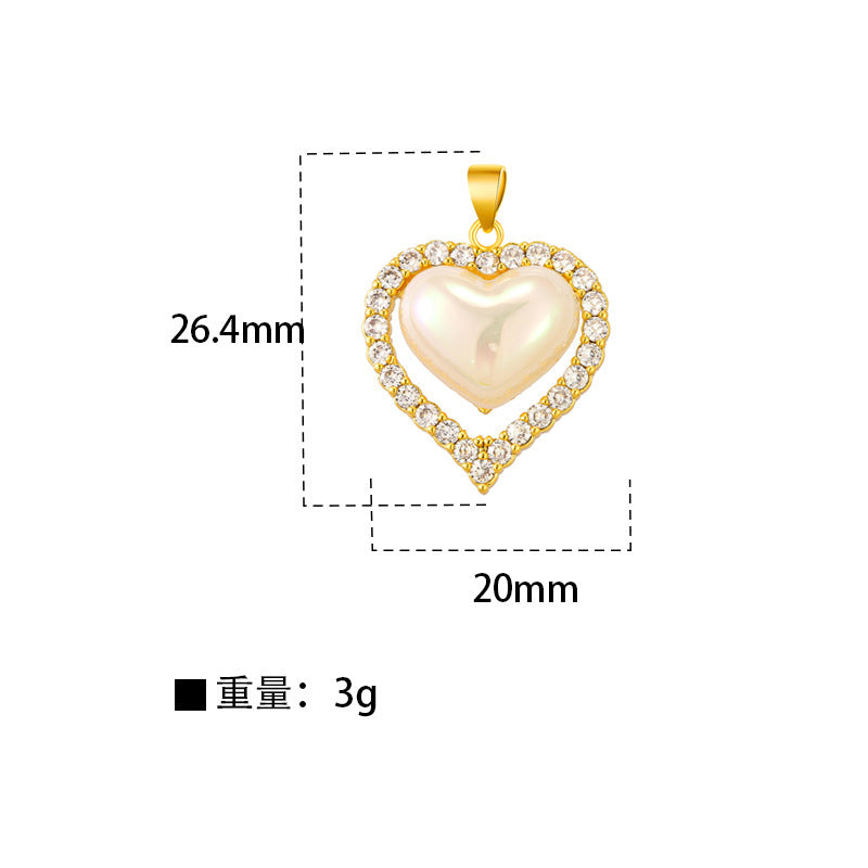 Gold Stainless Steel Diamond-encrusted Heart-shaped Pearl Necklace