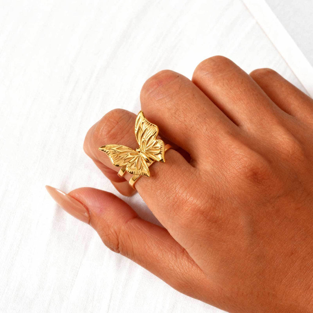 Gold Stainless Steel Butterfly Open Ring