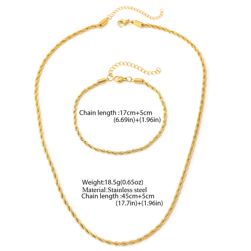 Silver Stainless Steel Twist Necklace Bracelet Set