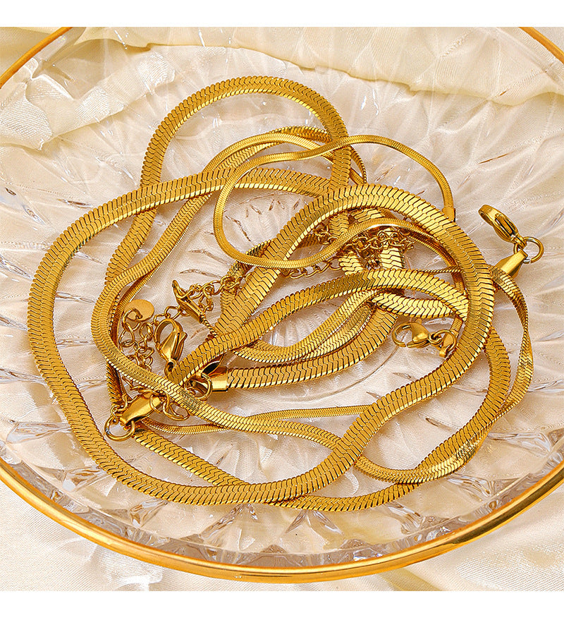 Gold 40+5cm-3mm Stainless Steel Snake Bone Chain Necklace