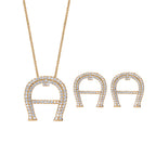 Silver Suit Titanium Steel Diamond-encrusted Four-leaf Clover Necklace And Earring Set