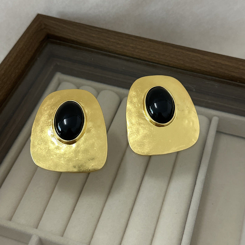 Black Pair Alloy Textured Geometric Earrings
