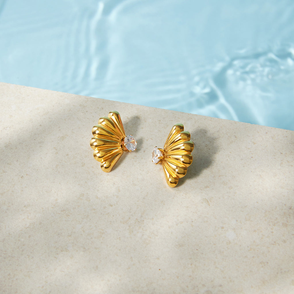 Gold Sparkling Zircon Titanium Steel Stud Earrings