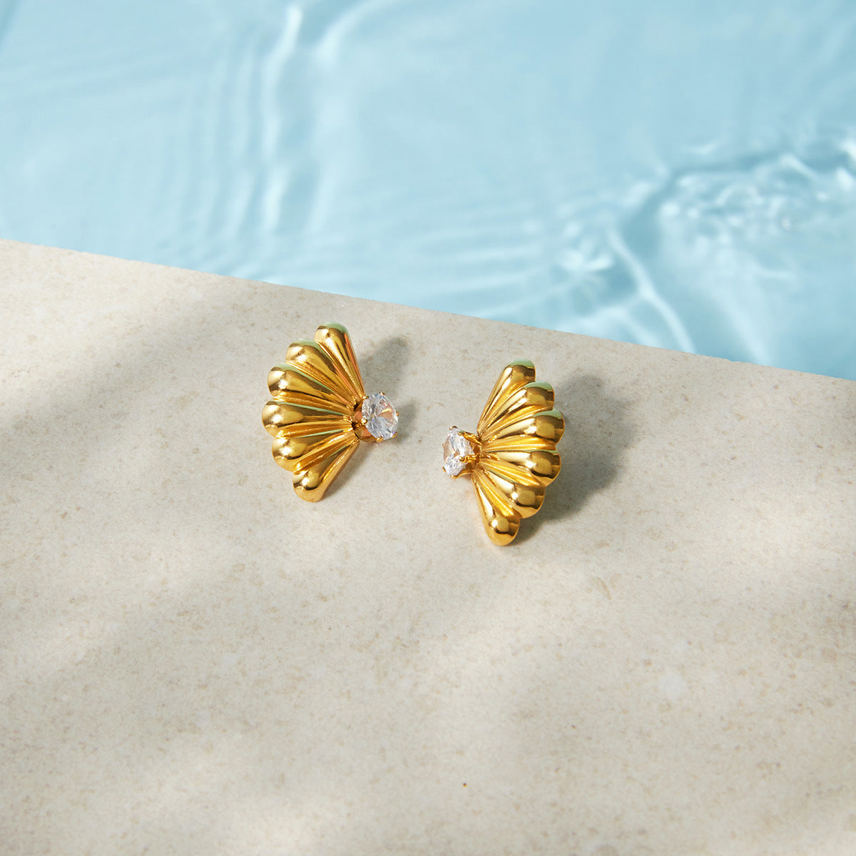 Gold Sparkling Zircon Titanium Steel Stud Earrings