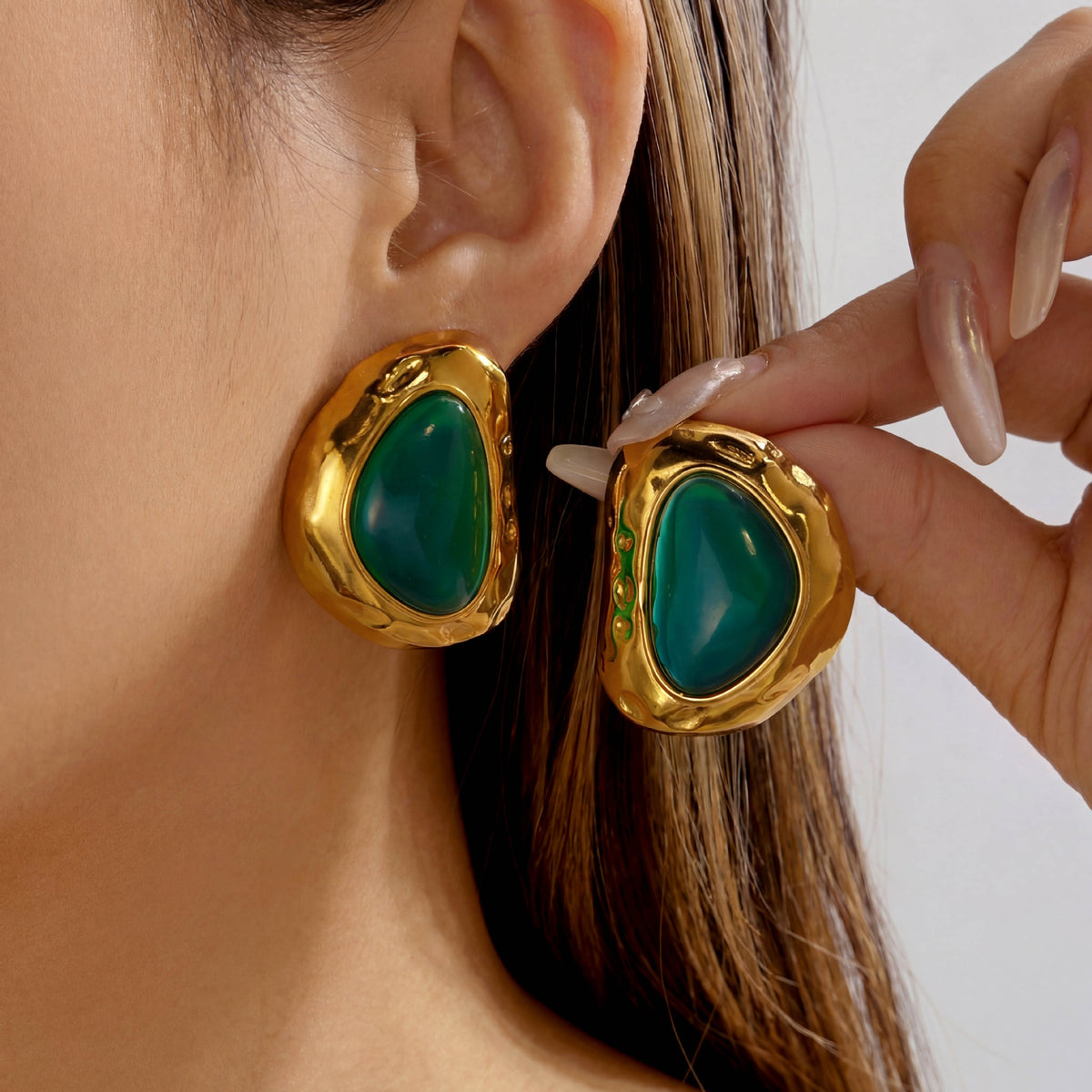 Golden Wings Vintage Texture Statement Gold Geometric Stainless Steel Earrings