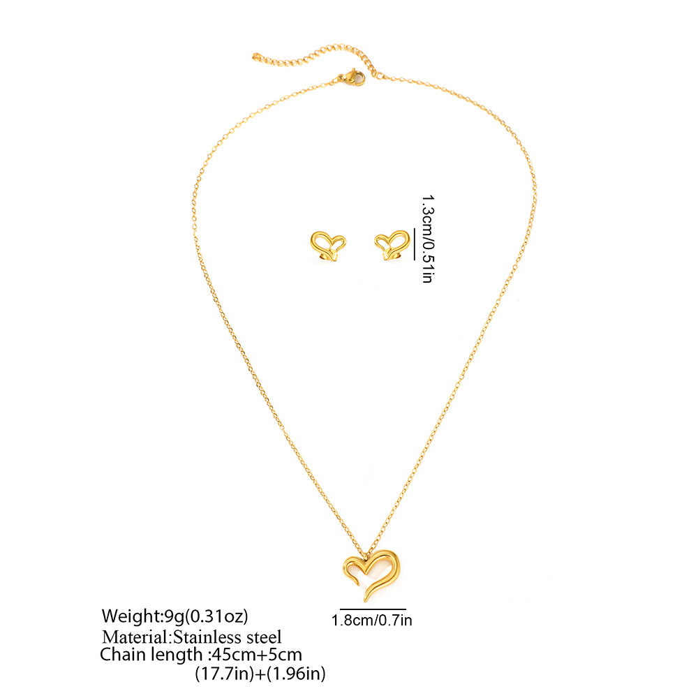 Silver Stainless Steel Heart Necklace Earring Set