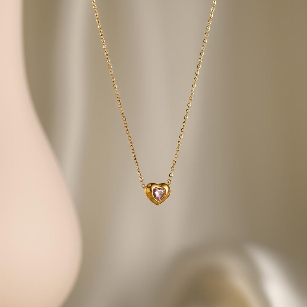 White Heart Titanium Steel Diamond-encrusted Heart Necklace
