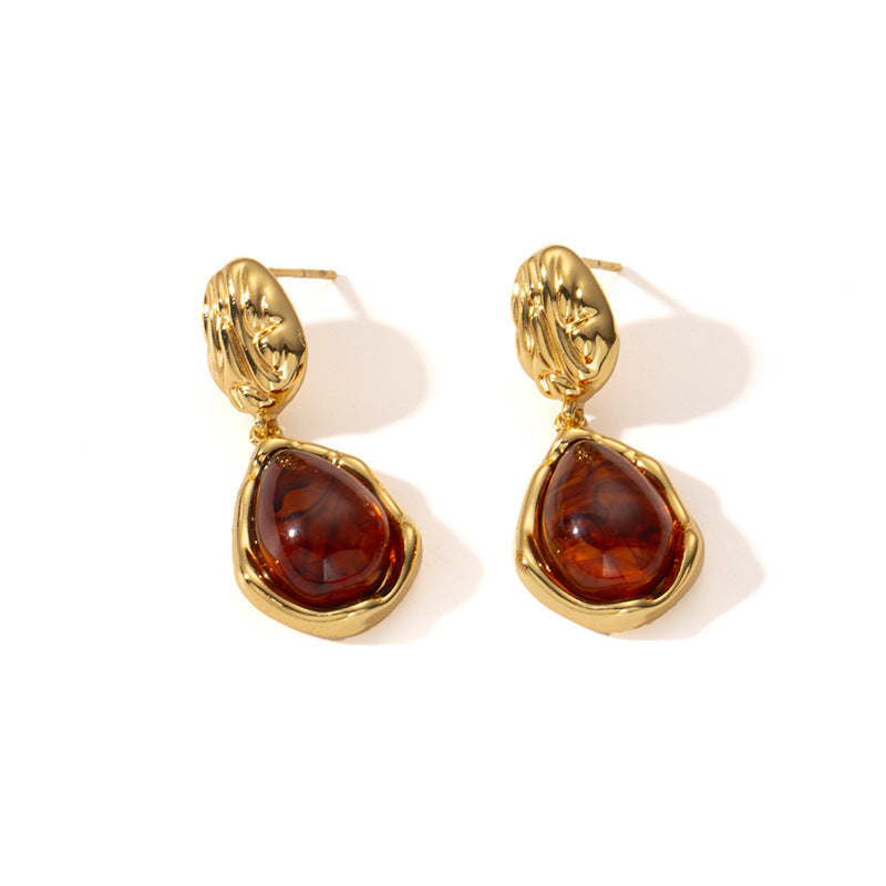 Waterdrop Amber Earrings Titanium Steel Teardrop Earrings