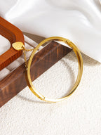 Gold Titanium Steel Diamond-encrusted Round Bracelet