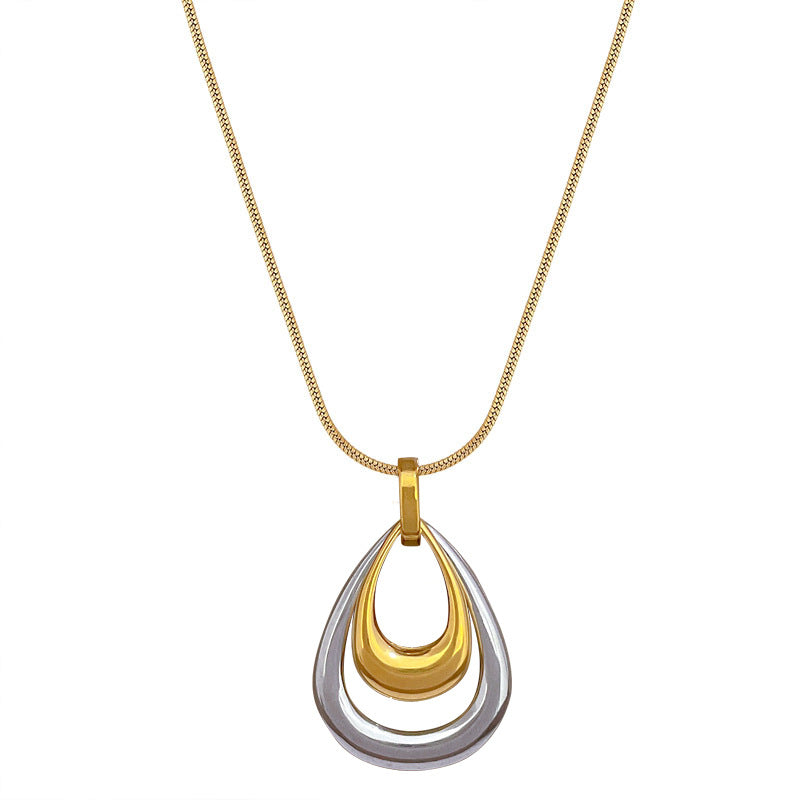 Fashion Gold And Silver Stainless Steel Double Layer Teardrop Necklace