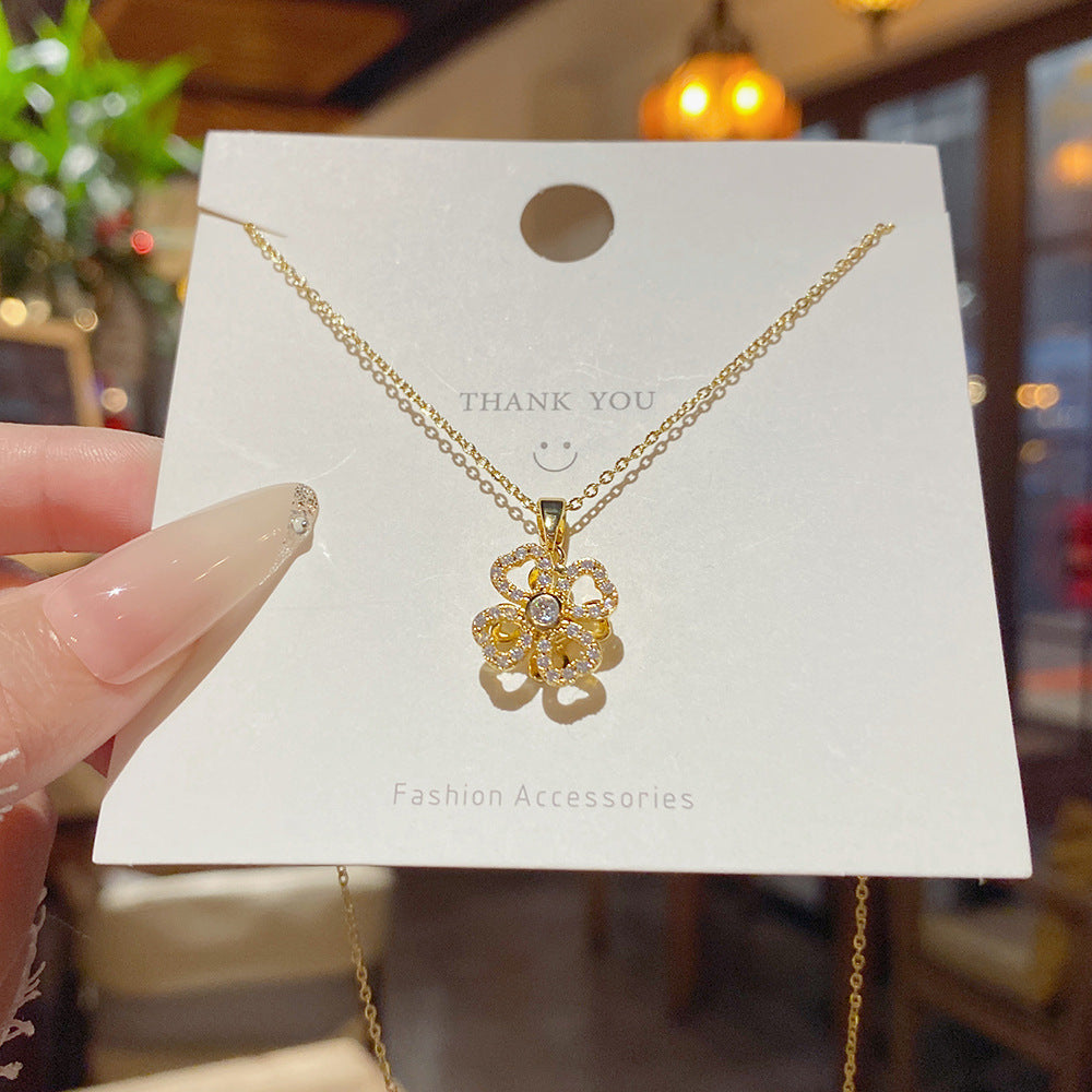 Gold #1 Rotatable Four-leaf Flower Pendant Necklace
