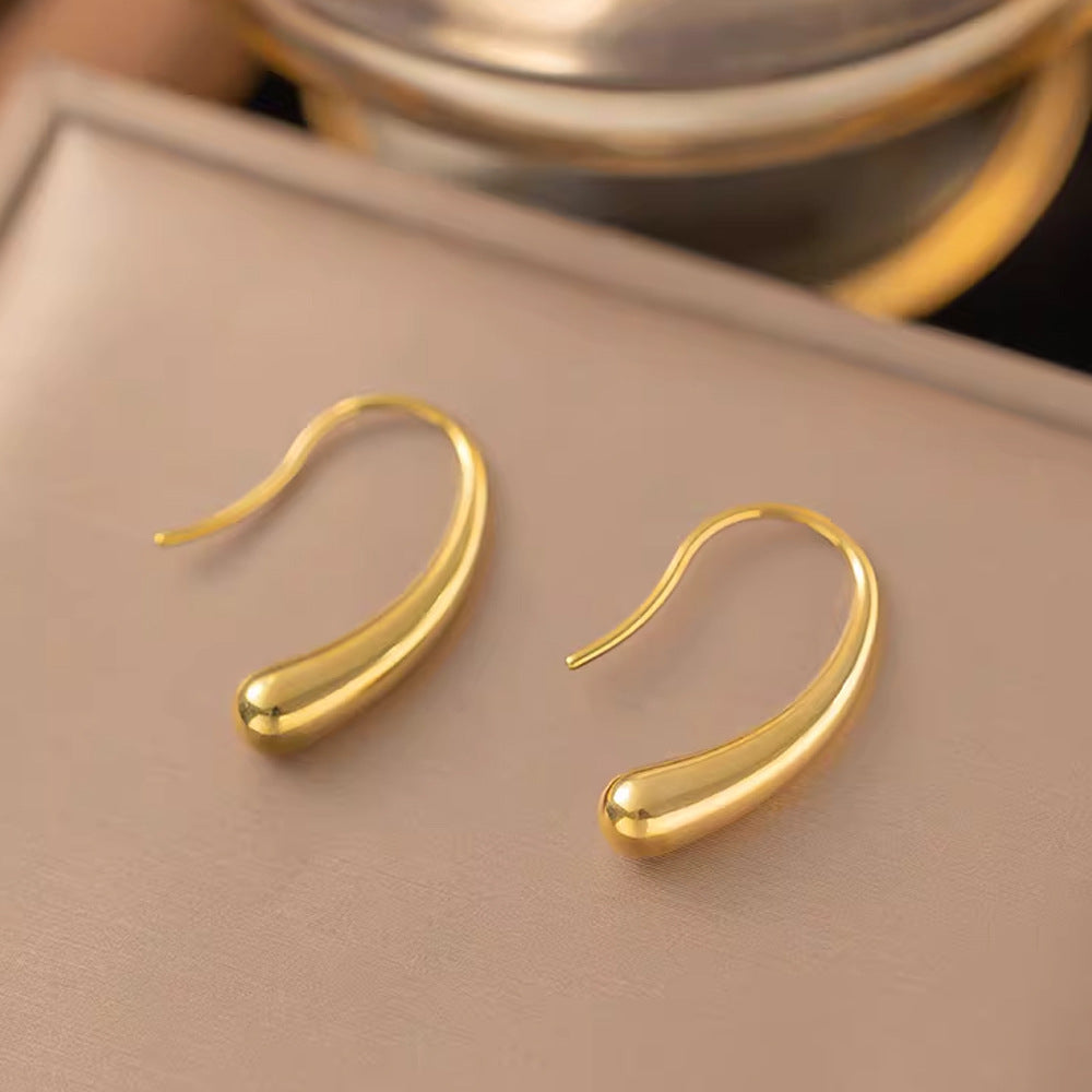 Gold Titanium Steel Teardrop-shaped Ear Hooks