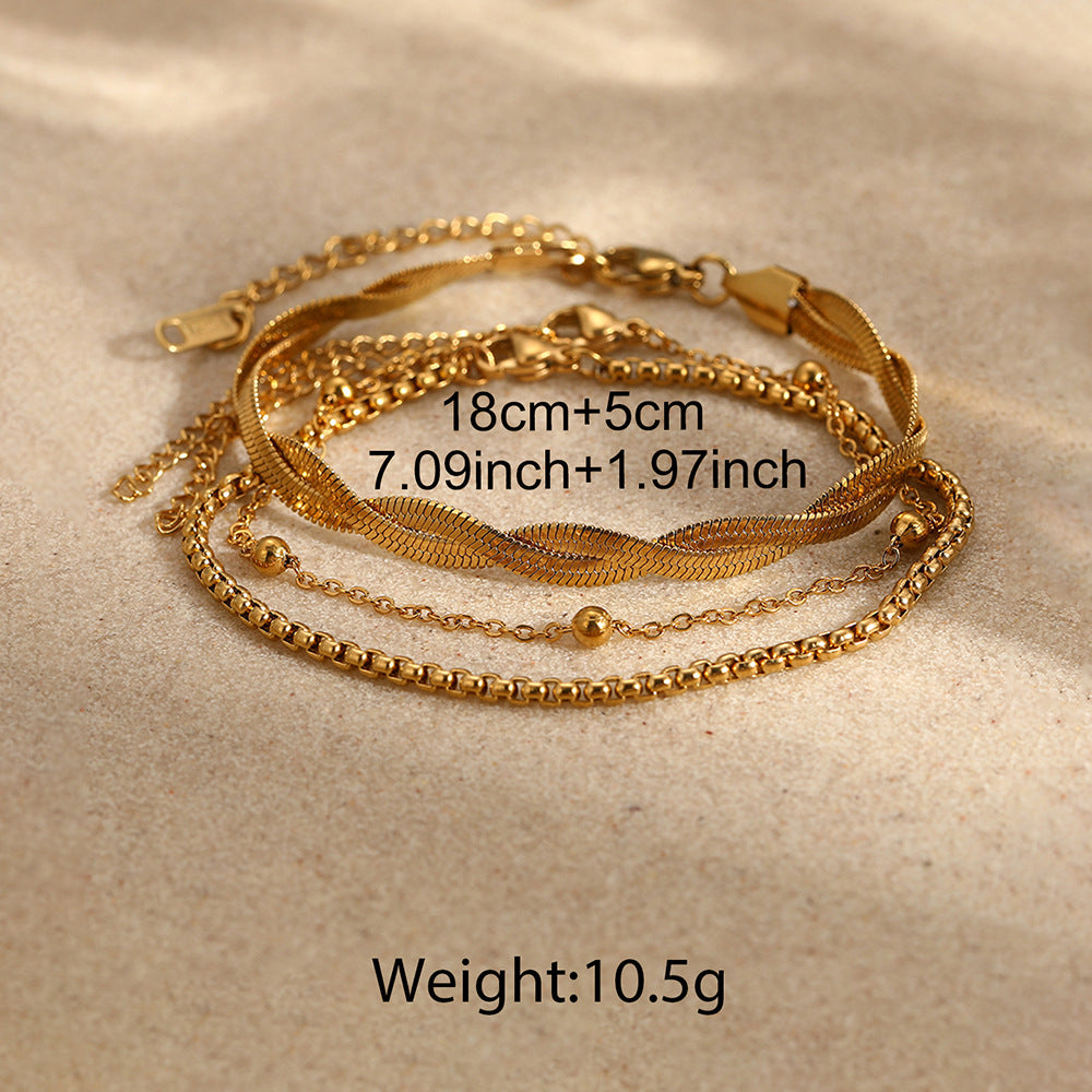 Gold Stainless Steel Double Wrap Snake Bone Chain Bracelet