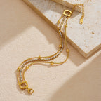 Gold Stainless Steel Multi-bead Bracelet With Diamonds
