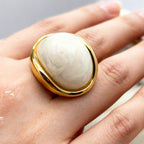White Oval Resin Stainless Steel French Open Ring