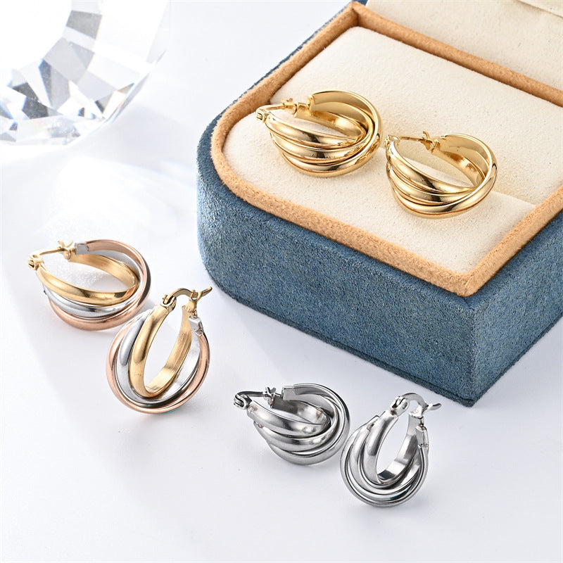 Two-tone Stainless Steel Round Earrings