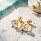 Gold Round Solitaire Zircon Screw Back Studs