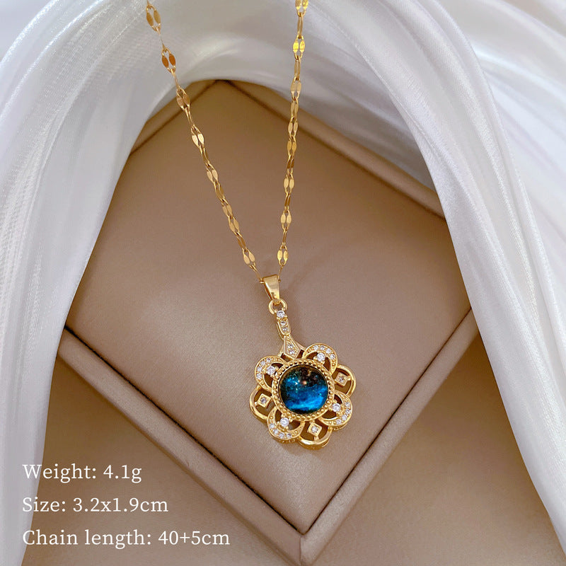 Gold 74 Titanium Steel Diamond Pearl Geometric Necklace