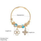 White Gold Stainless Steel Pan Family Style Beaded Four-leaf Clover Alloy Pendant Bracelet