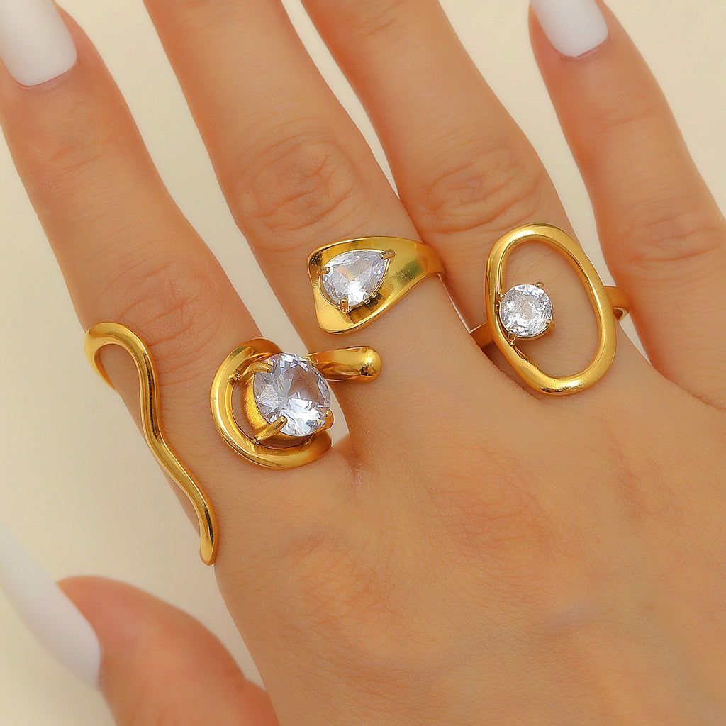 09 Gold (5*10) Irregular Zircon Inlaid Stainless Steel Ring