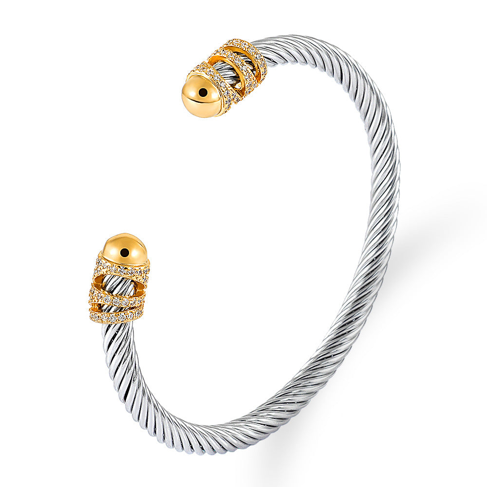 Fashion Style-10 Steel Colors Stainless Steel Diamond Threaded Open Bracelet