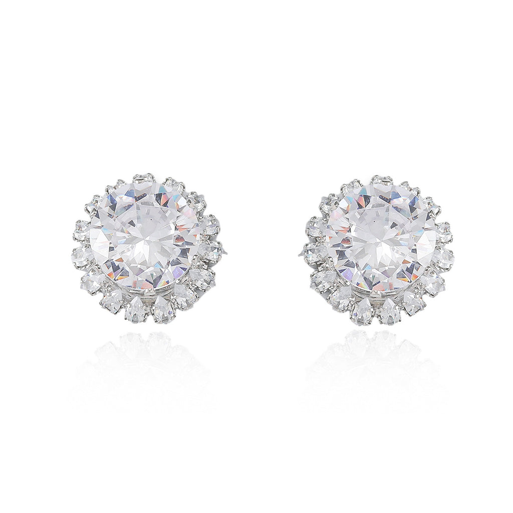 Set Titanium Steel Diamond-encrusted Round Necklace And Earring Set