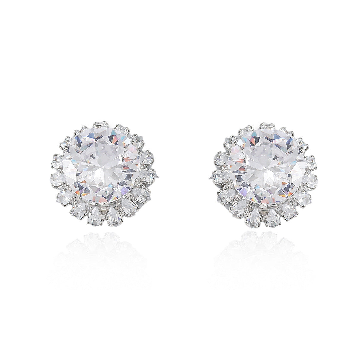 Set Titanium Steel Diamond-encrusted Round Necklace And Earring Set