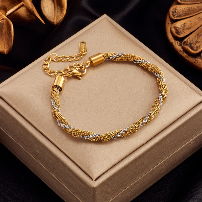 Silver Stainless Steel Color-blocked Twisted Bracelet