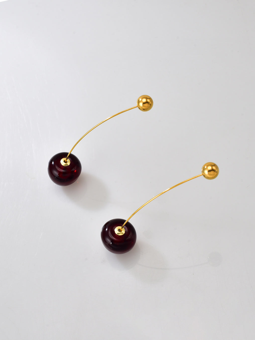 Gold Red Cherry Fruit 18k Gold Steel Earrings