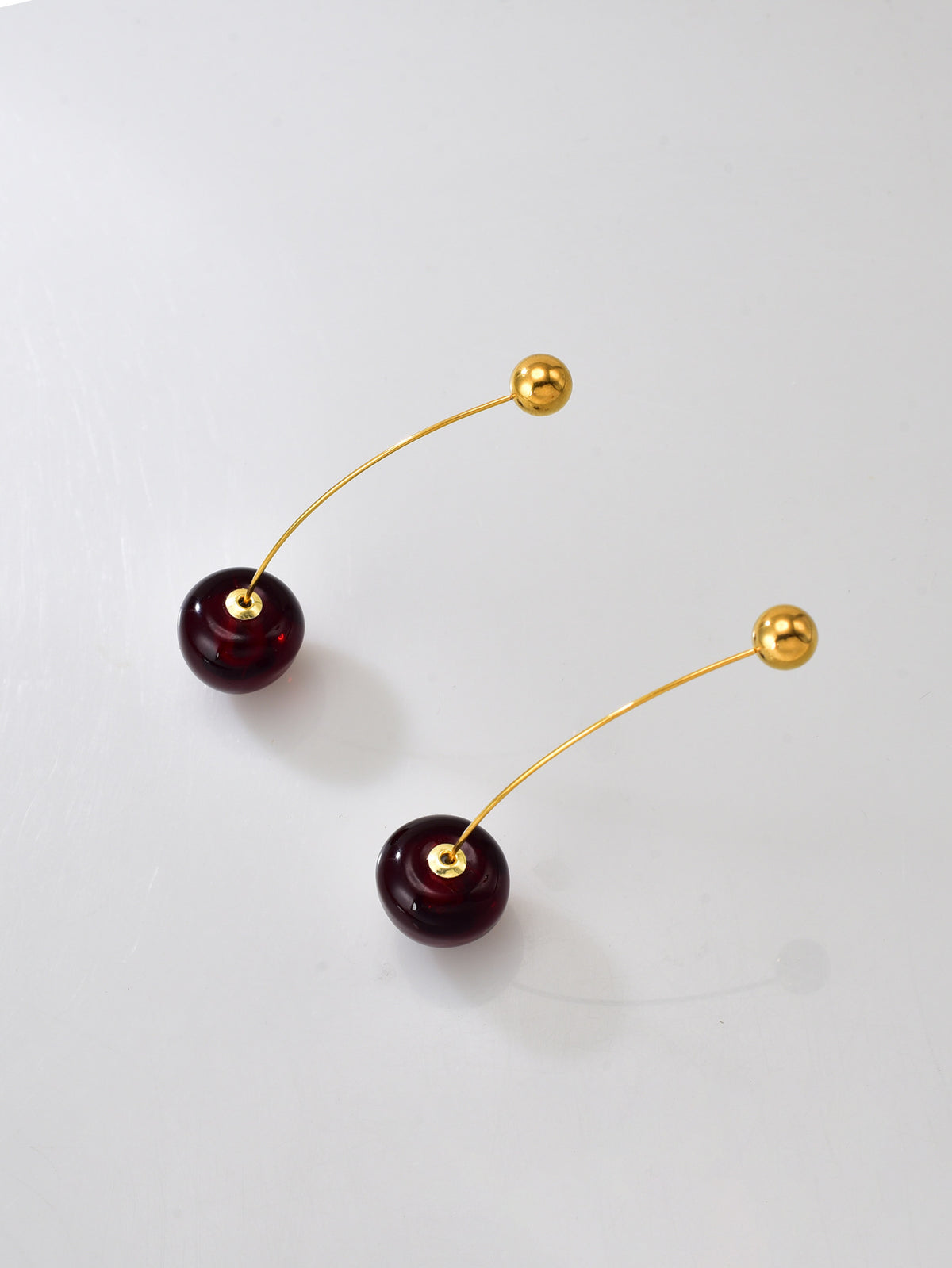Gold Red Cherry Fruit 18k Gold Steel Earrings