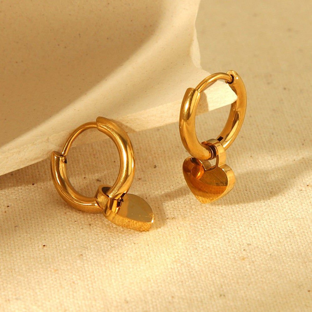 Gold Stainless Steel Heart-shaped Earrings