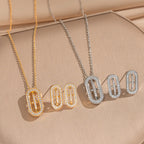 Gold Set Titanium Steel Diamond-encrusted Four-leaf Clover Necklace And Earring Set