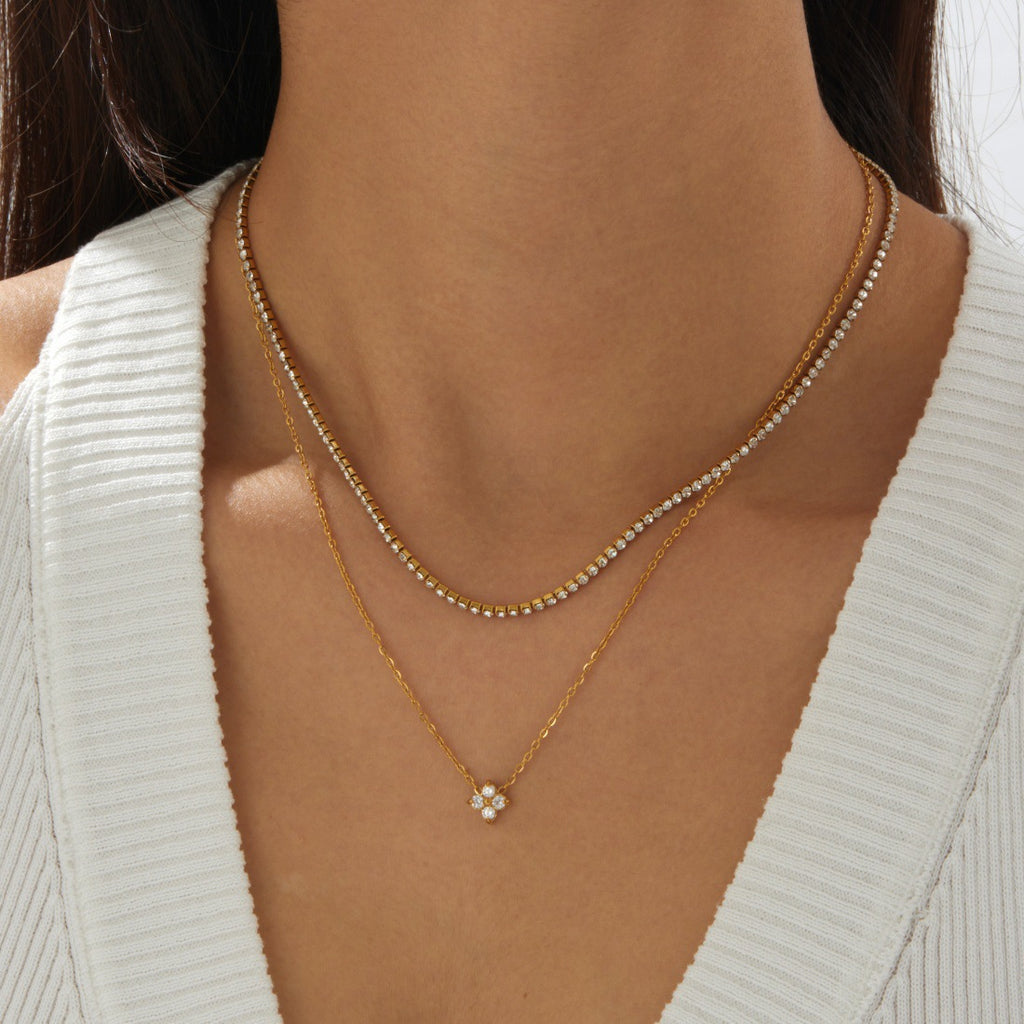 Gold Diamond-set Double-layer Stainless Steel Gold-plated Necklace